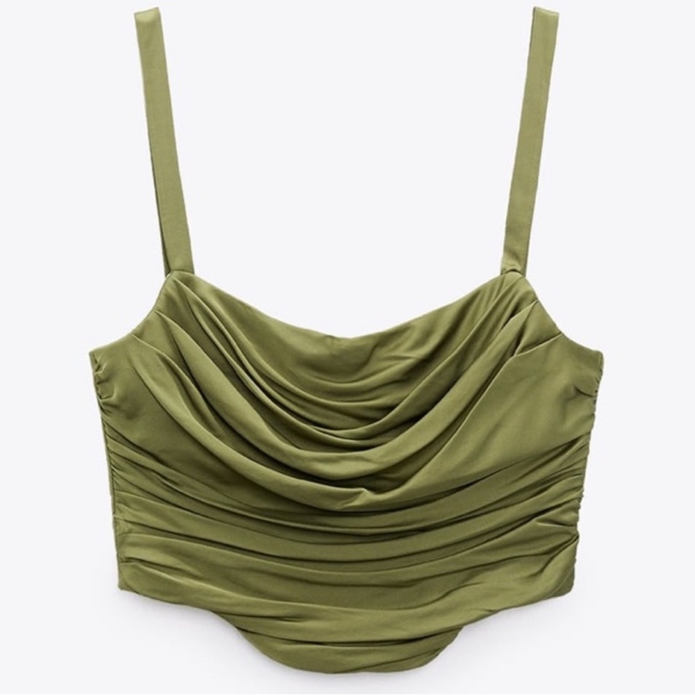 Zara Olive Green Women's Ruched Corset Top